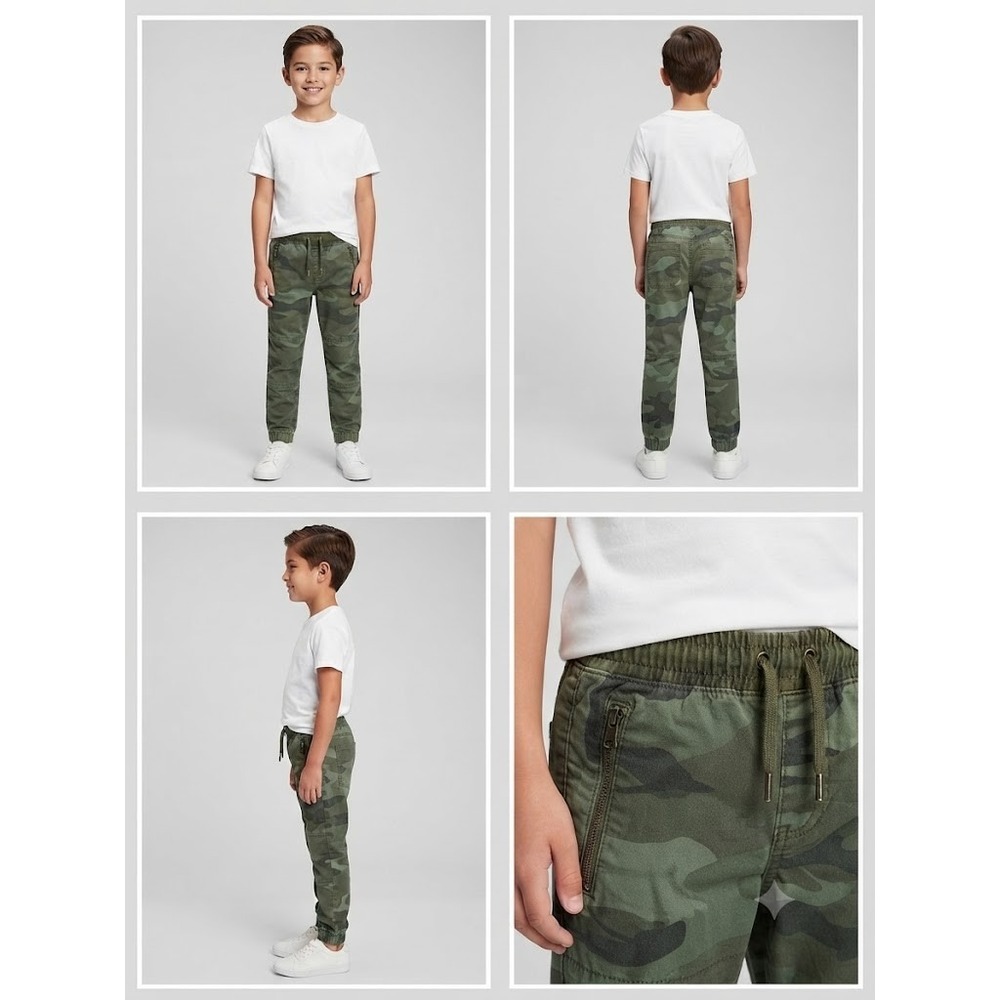 Gap Joggers Boys Camo XL(12) Olive Green Camo Utility Zipper Pocket Drawstring
